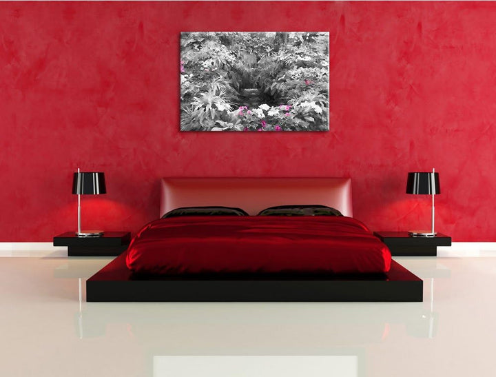 weite Blumenoase schwarz/weiss Deluxe Format: 100x70 cm auf Leinwand, XXL riesige Bilder fertig gera