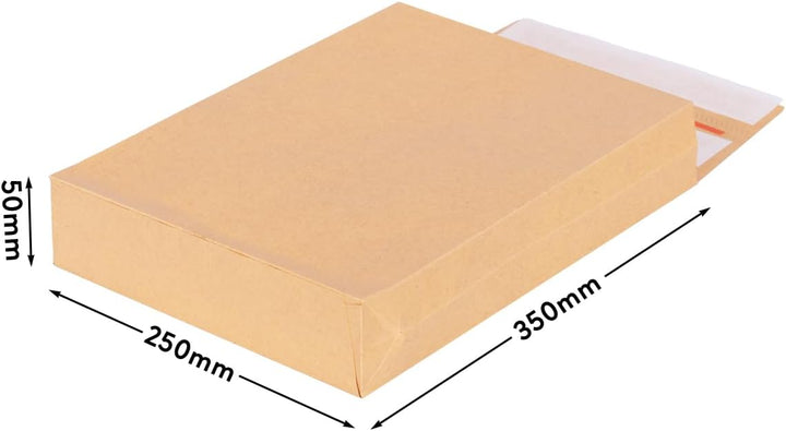 100 Faltentaschen 350x250x50 mm mit Klotzboden, doppelte Haftklebung und Aufreissfaden Versandtasche
