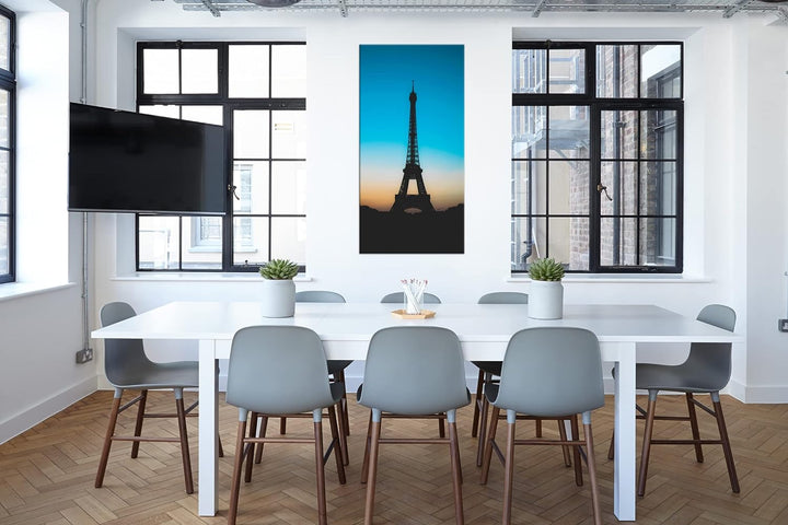 Pariser Eifelturm Panorama 80x40 cm als Leinwandbild, Motiv fertig gerahmt auf Echtholzrahmen, Hochw