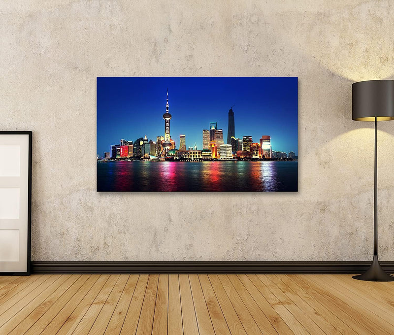 Bild auf Leinwand Shanghai Nacht Neon China Wandbild Poster Kunstdruck Bilder Format: 100x57cm, Form