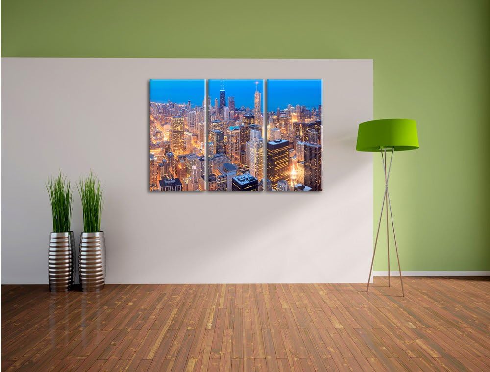Pixxprint Luftaufnahme Chicago als Leinwandbild | Grösse: 3 Teilig (120x80) | Wandbild| Kunstdruck |