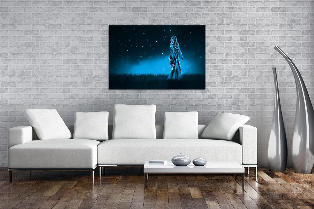 deyoli Dark Sternen Dame Illustration Format 80x60 Effekt: Monocrome Blau als Leinwandbild, Motiv fe