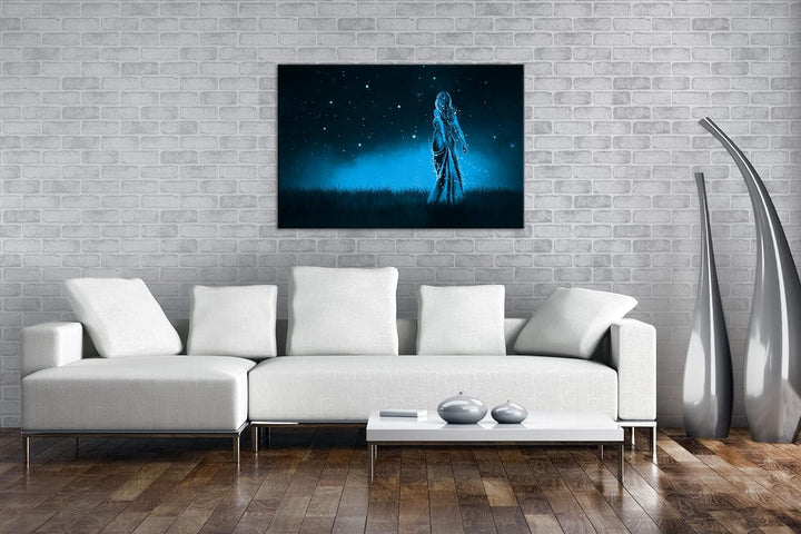 deyoli Dark Sternen Dame Illustration Format 80x60 Effekt: Monocrome Blau als Leinwandbild, Motiv fe