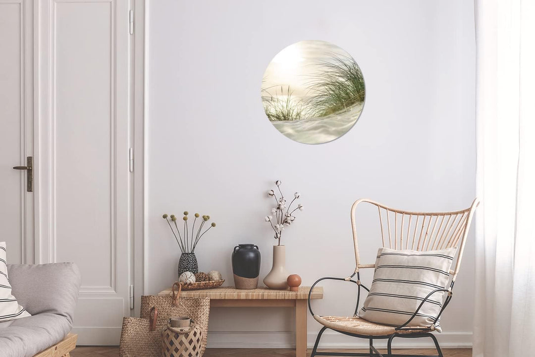 MuchoWow Wandbild Rund Wanddeko Deko Wohnzimmer Bilder 30x30 cm Dünen - Watteninseln - Wasser, 30x30