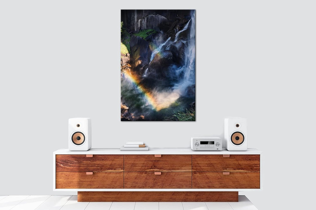 deyoli Regenbogen am Wasserfall Format: 120x80 als Leinwandbild, Motiv fertig gerahmt auf Echtholzra