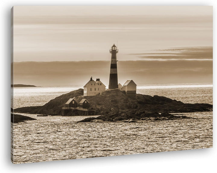 deyoli einsamer norwegischer Leuchtturm Format: 60x40 Effekt: Sepia als Leinwand, Motiv fertig gerah