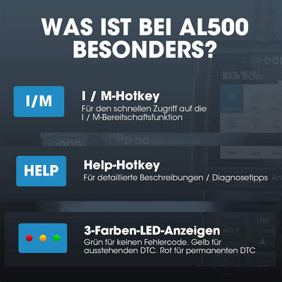 Topdon AL500 OBD2 Diagnosegerät, OBDII Diagnosewerkzeug mit Vollständigen OBD2 Funktionen, kostenlos