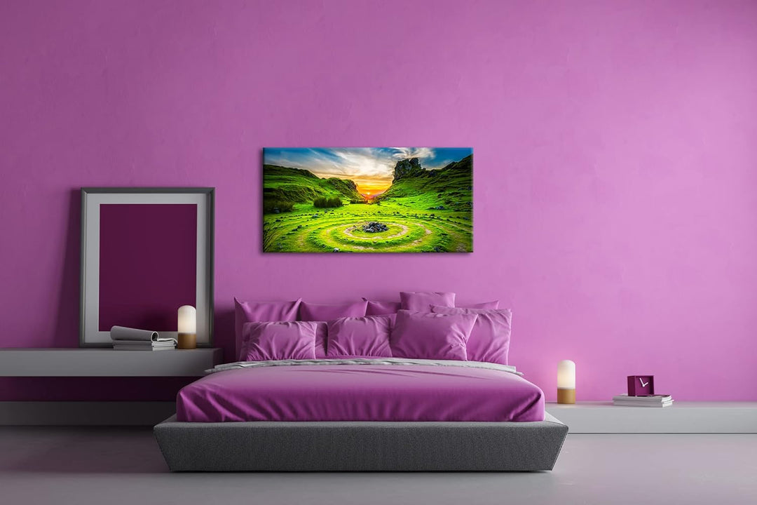 Steinkreise in Schottland Panorama 60x30 cm als Leinwandbild, Motiv fertig gerahmt auf Echtholzrahme