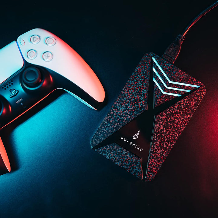 SureFire Gaming Hard Drive 2,5”, 1 TB, schwarz, Externe HDD Festplatte, USB-C Adapter, Windows & Mac