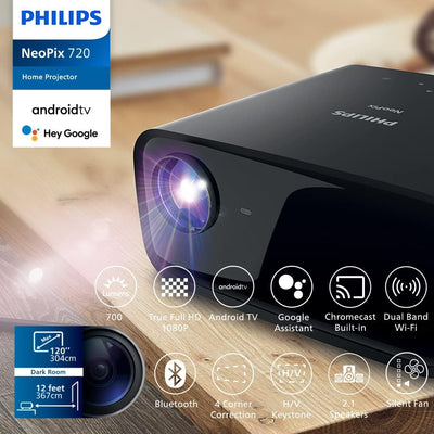 Philips NeoPix 720 – True Full HD 1080p-Projektor mit integriertem Android TV, Chromecast, HDMI- und