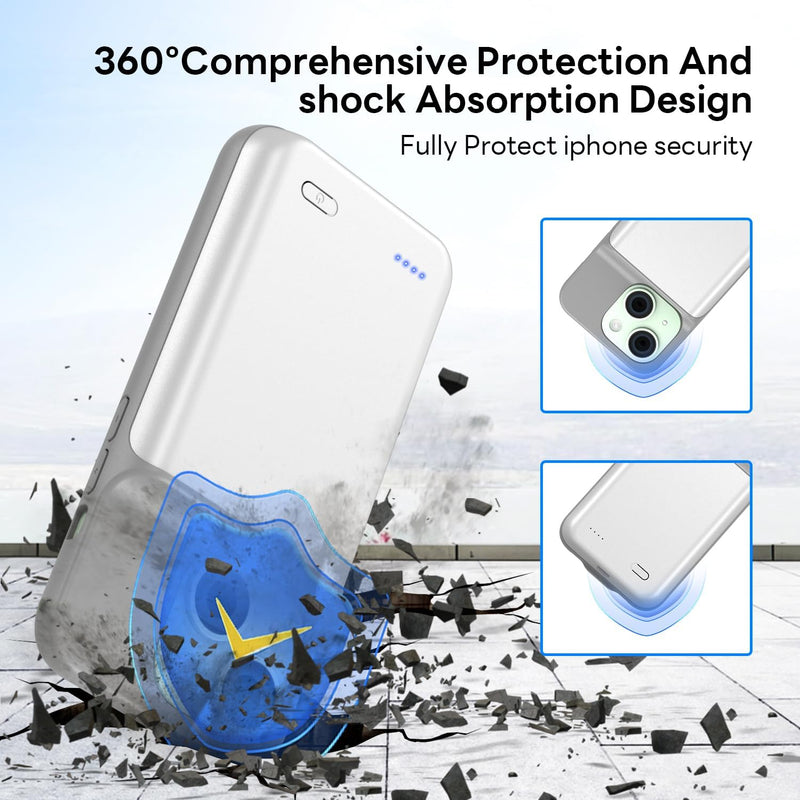 Akku Hülle für iPhone 15 Plus, 6800mAh Slim Tragbare Handyhülle Akku, wiederaufladbare Powerbank Ext