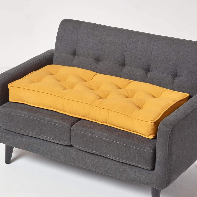 Homescapes Langes Sitzkissen senfgelb 100x48 cm, Dicke Sofa-Auflage gepolstert, Sitzauflage Sofa mit