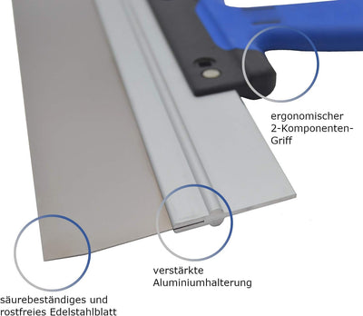 DEWEPRO® Edelstahl Fassadenspachtel inkl. Stielhalterung - Dekorspachtel - Flächenspachtel - Flächen