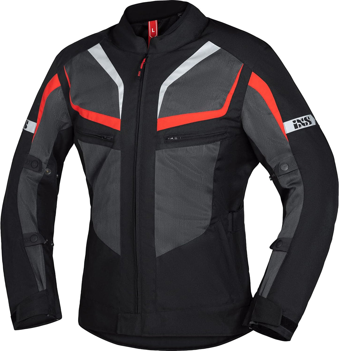 IXS Motorradjacke mit Protektoren Motorrad Jacke Gerona-Air 1.0 Tour Textiljacke schwarz/grau/rot 4X