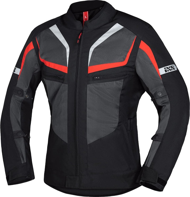 IXS Motorradjacke mit Protektoren Motorrad Jacke Gerona-Air 1.0 Tour Textiljacke schwarz/grau/rot 4X