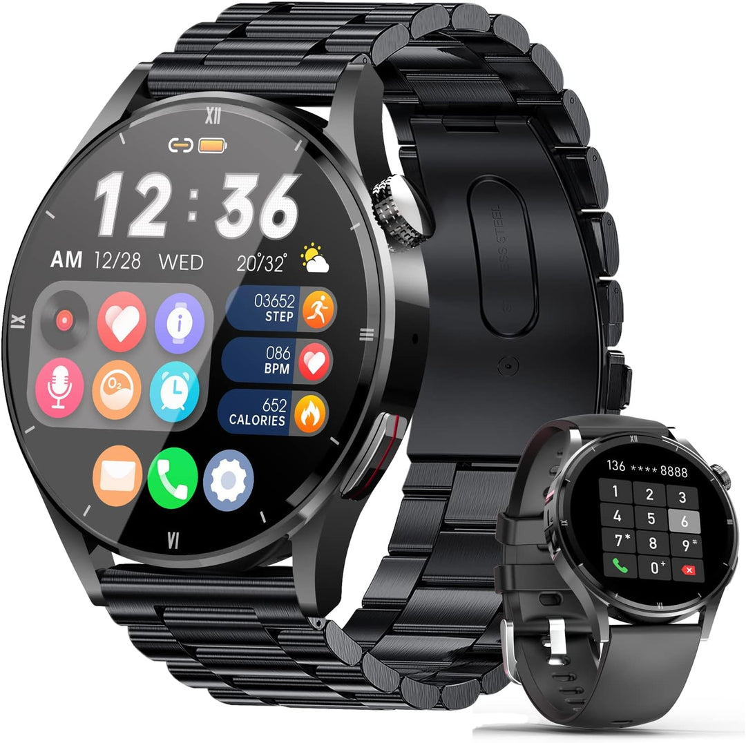 Smartwatch mit Telefonfunktion, 1,32 Zoll Smartwatch Herren mit Bluetooth Pulsuhr Schlafmonitor, Her