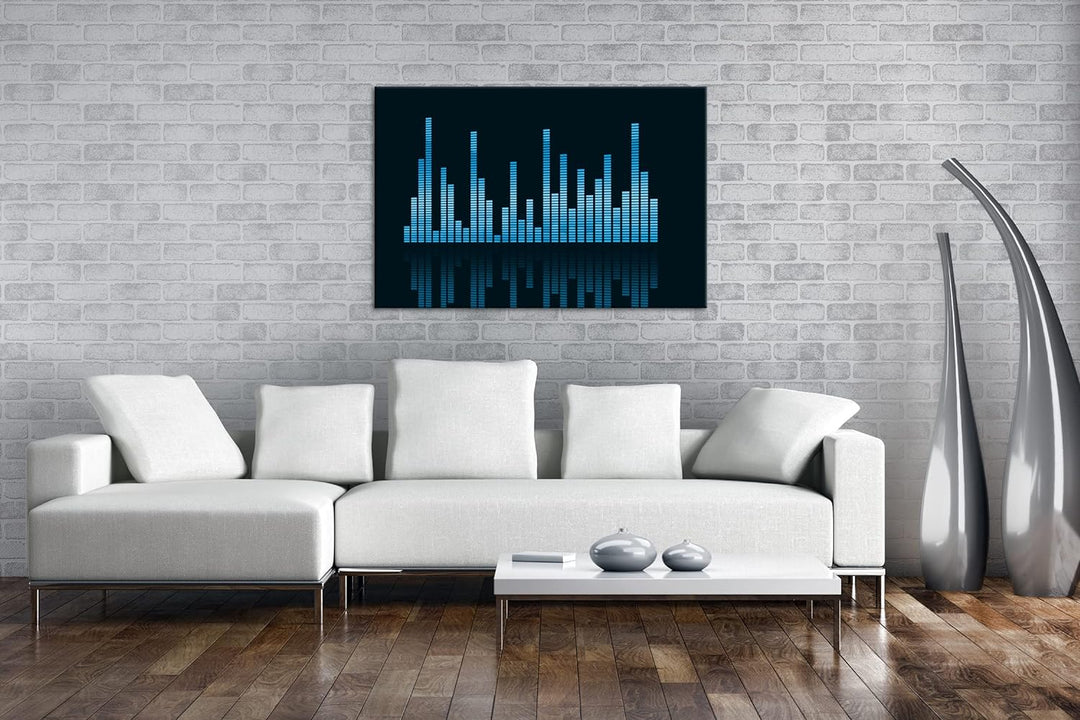 Dark digitale Sound Levels Format 80x60 Effekt: Monocrome Blau als Leinwandbild, Motiv fertig gerahm