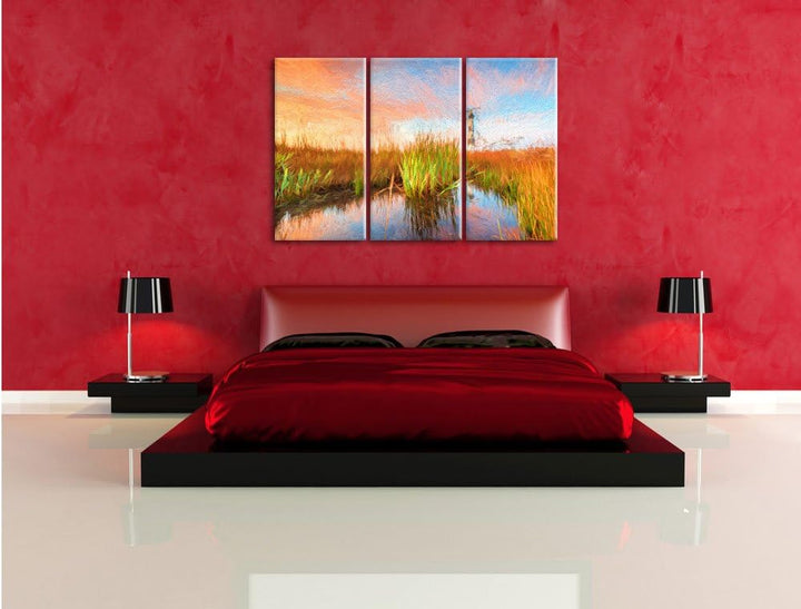 Pixxprint Leuchtturm als Leinwandbild/Grösse: 3 Teilig (120x80) cm/Wandbild/Kunstdruck/fertig bespan