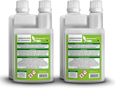 Biopretta Hygienemittel für Luftwäscher Set 2 x 1000 ml mit Dosierhilfe, Luftbefeuchter, Zimmerbrunn