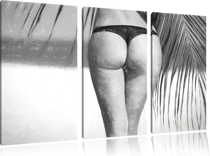 Pixxprint Sexy Frau am Strand Kunst als Leinwandbild/Grösse: 3 Teilig (120x80) cm/Wandbild/Kunstdruc