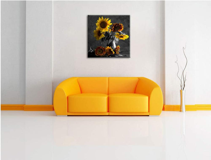 Pixxprint schöne Sonnenblume in Vase als Leinwandbild/Grösse: 70x70 cm/Wandbild/Kunstdruck/fertig be