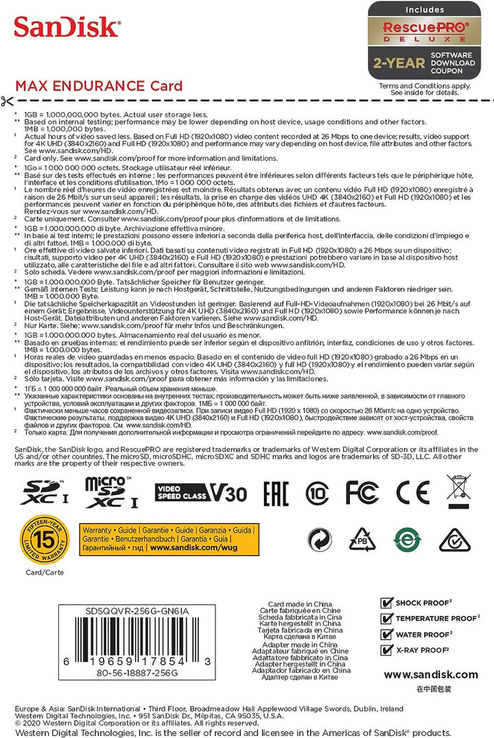 SanDisk MAX ENDURANCE microSDXC Speicherkarte mit Adapter 256 GB (Für Dashcams und Heimüberwachungss