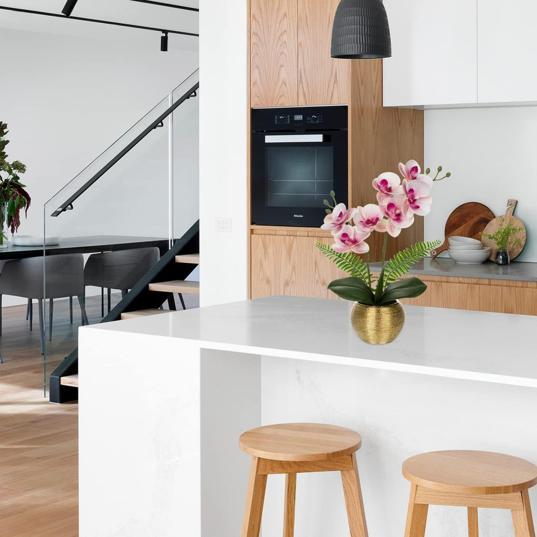 Kunstblumen wie Echt Orchideen Künstlich Blumen Deko Kunstpflanze Phalaenopsis im Goldfarbenen Topf