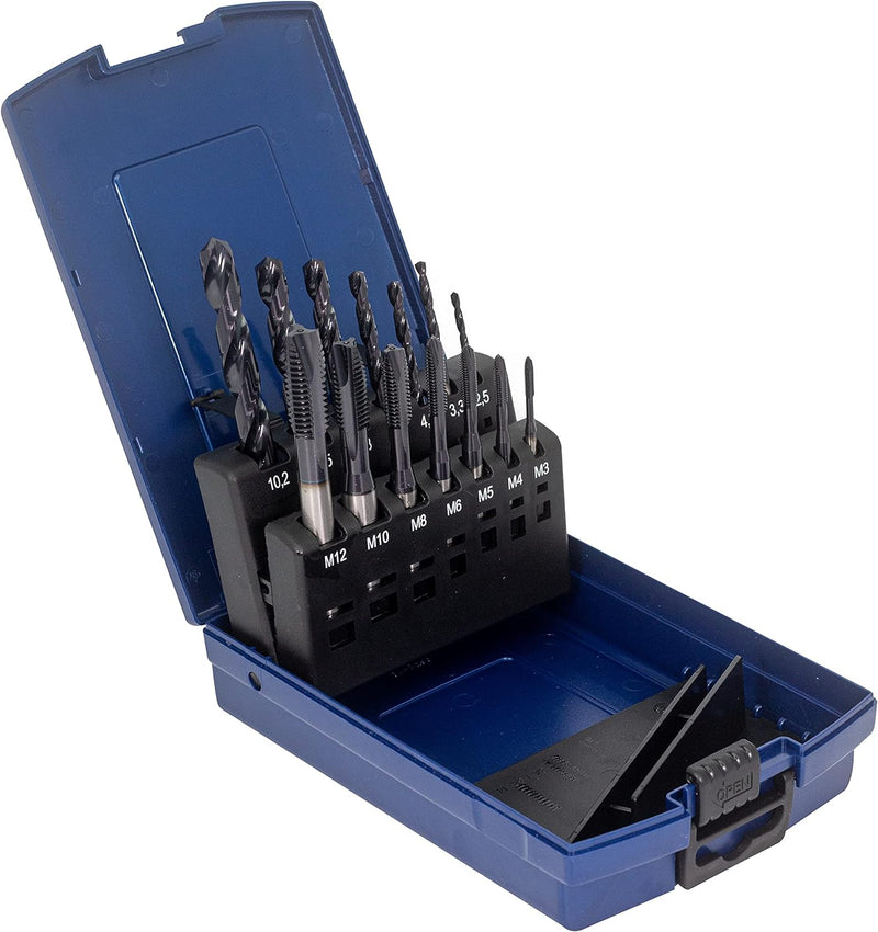 WSH-TOOLS Maschinengewindebohrer Set Durchgangsloch M3, M4, M5, M6, M8, M10, M12 HSSE-Co5 Kunststoff