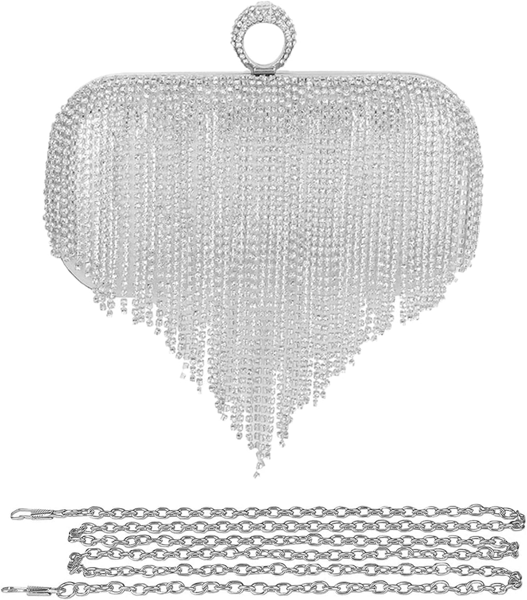 CORIOS Damen Glitzer Clutch Strass Fransen Abendtasche Strass Fransen Abendtasche Braut Handtasche A