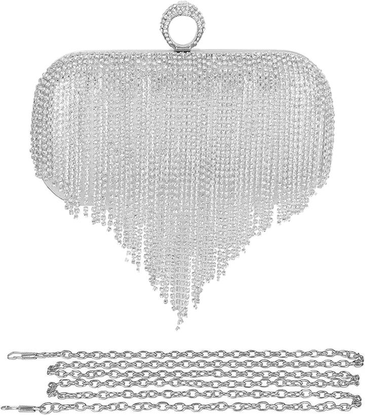 CORIOS Damen Glitzer Clutch Strass Fransen Abendtasche Strass Fransen Abendtasche Braut Handtasche A