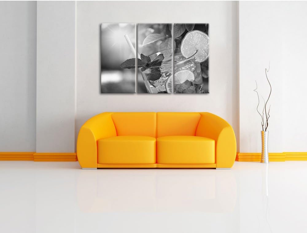 Pixxprint Mojito Cocktail als Leinwandbild/Grösse: 3 Teilig (120x80 cm) cm/Wandbild/Kunstdruck/ferti