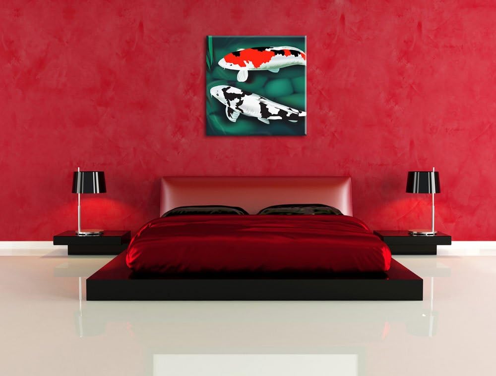 Edle Koi Karpfen Kunst, Format: 70x70 auf Leinwand, XXL riesige Bilder fertig gerahmt mit Keilrahmen
