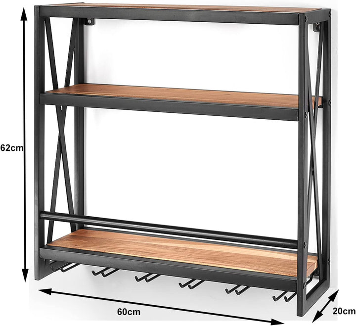 Kobolo Weinregal Wandregal - Syrah - aus Metall und Mangoholz 60x20x62