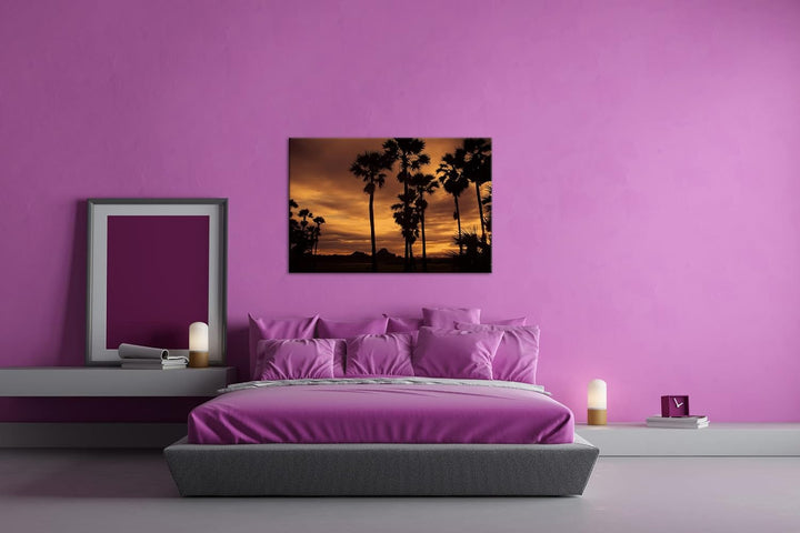 deyoli Palmen bei Dämmerung Format: 80x60 als Leinwandbild, Motiv fertig gerahmt auf Echtholzrahmen,
