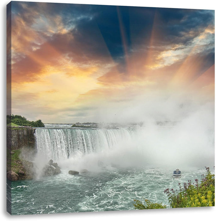 Pixxprint Niagarafälle bei Sonnenuntergang als Leinwandbild/Grösse: 70x70 cm/Wandbild/Kunstdruck/fer