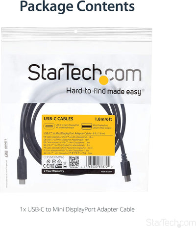 StarTech.com 1,8m USB-C auf Mini DisplayPort Kabel - USB C zu mDP Kabel - 4K 60Hz - Schwarz (CDP2MDP