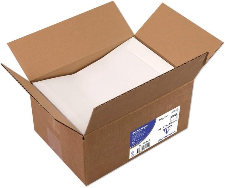 Clairefontaine 8044C - Karton mit 250 Versandtaschen weiss B5-176x250mm, selbstklebend, 90g, 1 Karto