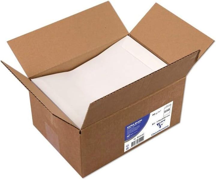Clairefontaine 8044C - Karton mit 250 Versandtaschen weiss B5-176x250mm, selbstklebend, 90g, 1 Karto