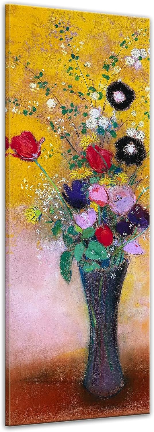 Bilderdepot24 Bild auf Leinwand | Odilon Redon Blumen in 30x90 cm als Wandbild | Wand-deko Dekoratio