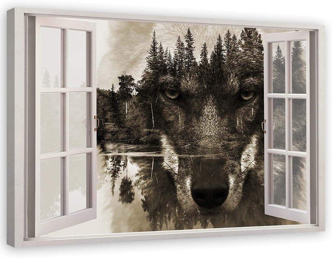 Feeby Leinwand Bilder - Fensterblick Natur- 120x80 cm- Deko Wohnzimmer - Wandbilder Schlafzimmer - D