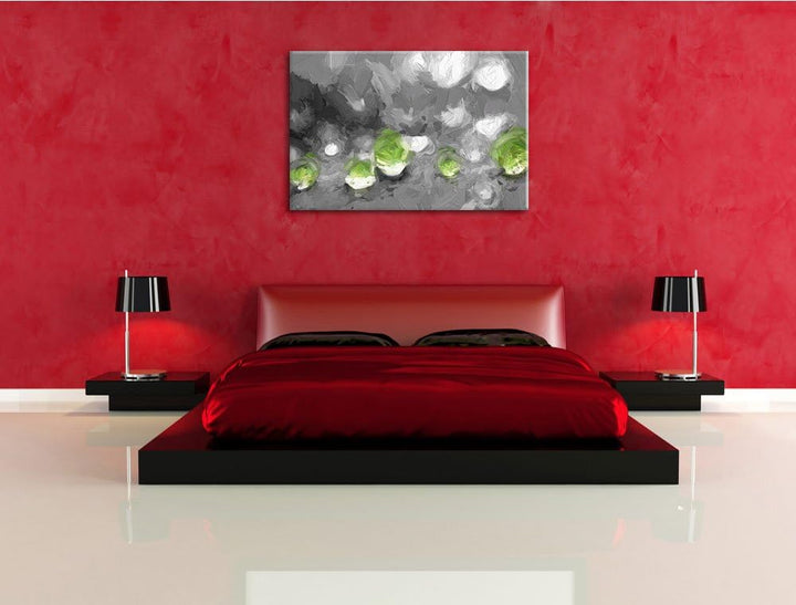 winzige Wassertropfen auf Blatt schwarz/weiss Deluxe Format: 100x70 cm auf Leinwand, XXL riesige Bil