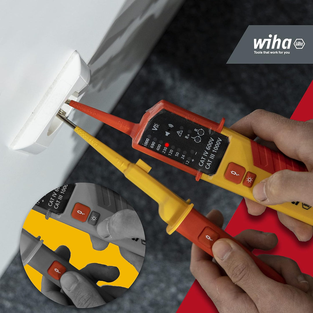 Wiha Spannungs- und Durchgangsprüfer 12 - 1.000 V AC, CAT IV inkl. 2x AAA-Batterien I mit LED-Anzeig