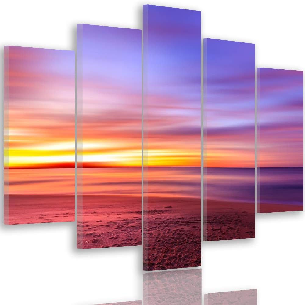 Feeby Bilder Landschaft 100x70 cm - Leinwandbild - 5 Teilig - Kunstdruck Abstrakt bunt Leinwandbild