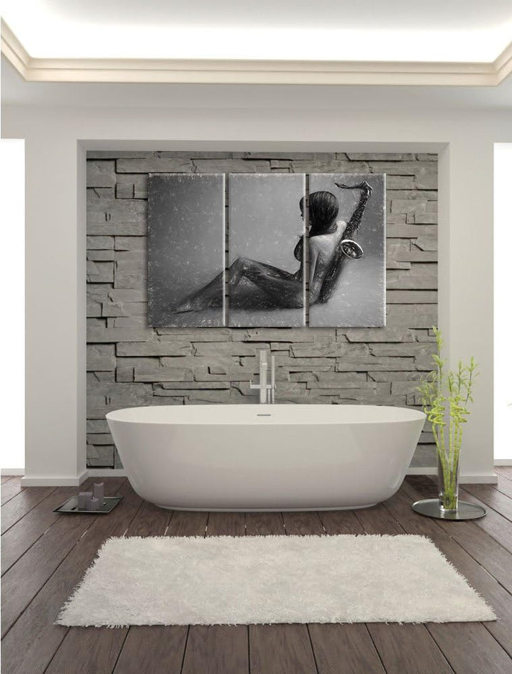 Pixxprint Attraktive Frau mit Saxophone als Leinwandbild/Grösse: 3 Teilig (120x80 cm) cm/Wandbild/Ku
