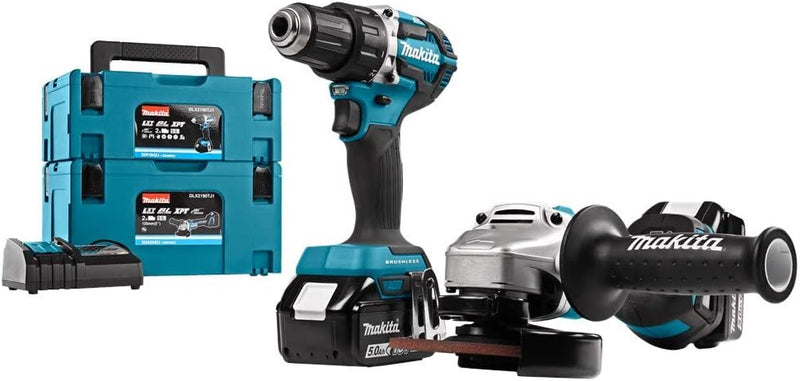 Makita DLX2190TJ1 18V Li-Ion accu DDF484 Accuboormachine & DGA504 Accu Slijper combiset (2x 5.0Ah ac