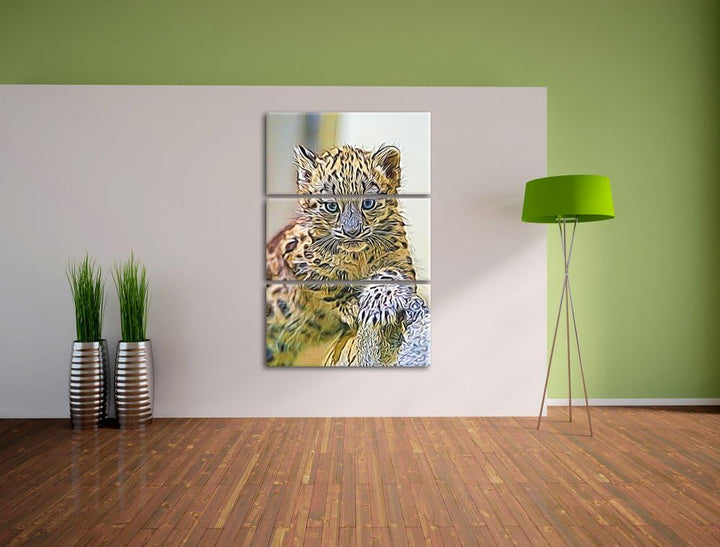 Leopardenjunges beim Klettern Spezial 3-Teiler Leinwandbild 120x80 Bild auf Leinwand, XXL riesige Bi