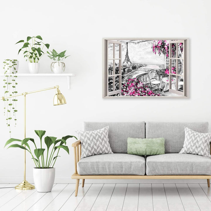 Feeby Wandbild Paris Druckbild Leinwandbild 3D Illusion Rosa 90x60 cm Leinwandbild 90x60 cm Rosa_c,