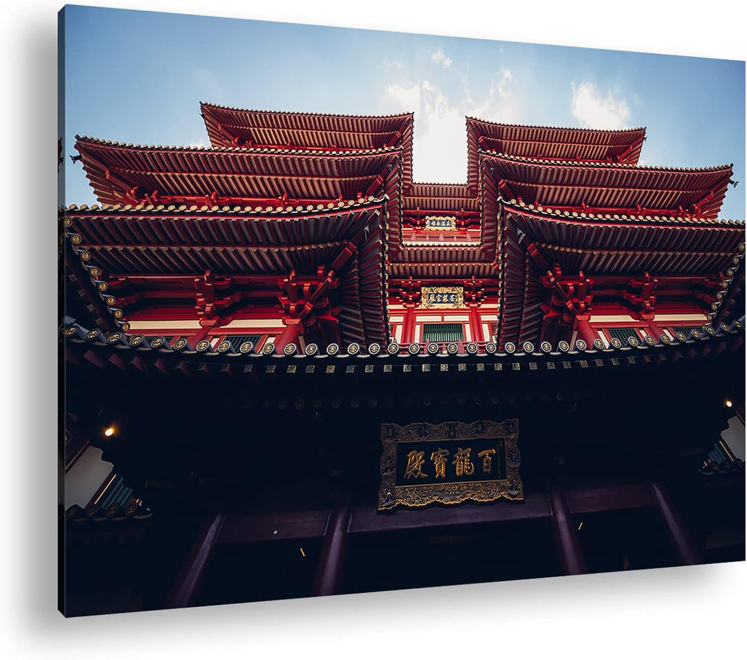 deyoli asiatischer Tempel Format: 100x70 als Leinwand, Motiv fertig gerahmt auf Echtholzrahmen, Hoch