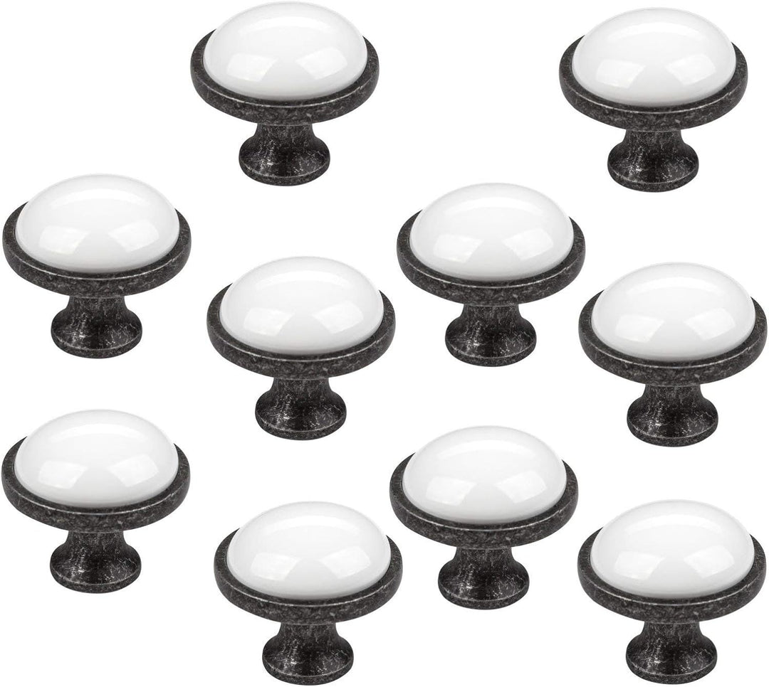 SO-TECH® 10er SET Schubladenknopf Knopf Griffe ANSGAR Ø: 34 mm weiss mit Metallfuss in Silberoptik A