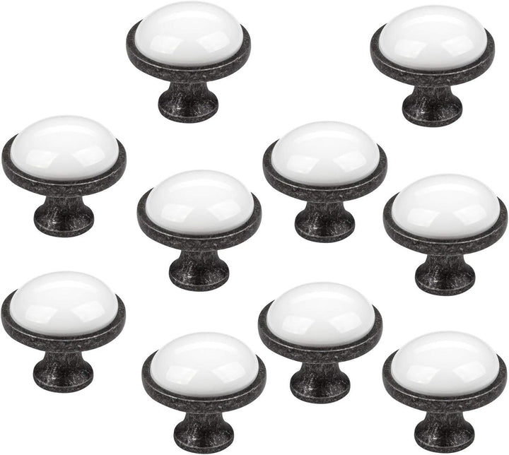 SO-TECH® 10er SET Schubladenknopf Knopf Griffe ANSGAR Ø: 34 mm weiss mit Metallfuss in Silberoptik A